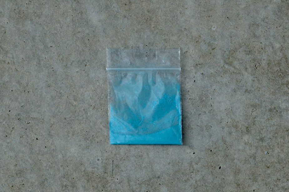 plastic sachet with blue pigments